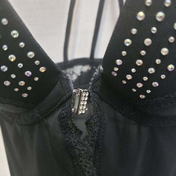 La Senza Sexy Black Lingerie Chemise Racerback Rhinestone Underwire Boudoir - Picture 3 of 10